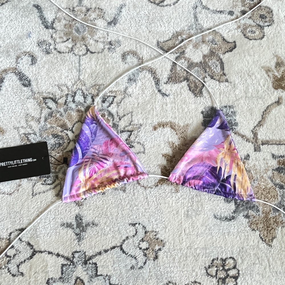 Pretty LittleThing Purple and Pink Tropical Triangle Bikini Top